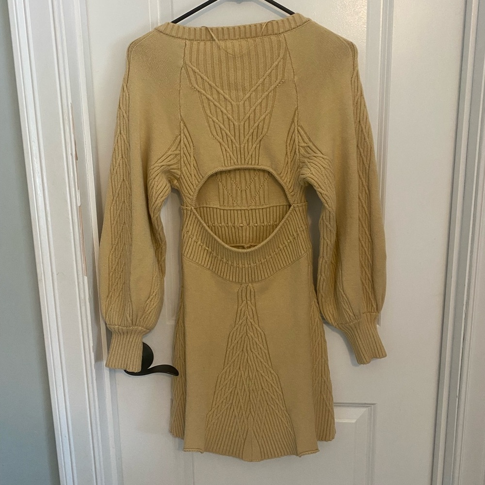 Free People Square Neck Knit Puff Sleeve Sweater Dress - Picture 6 of 11